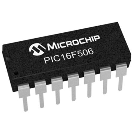 PIC16F506-I-P Microchip PIC16F506-I/P, 8bit PIC Microcontroller, 20MHz, 1024 x 12 words Flash, 14-Pin PDIP
