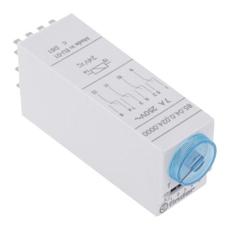 85.04.0.024.0000 Finder 85 Series Series Plug In Timer Relay, 24V ac/dc, 4-Contact, 0.05 → 100 s, 3 → 100 min, 5 →