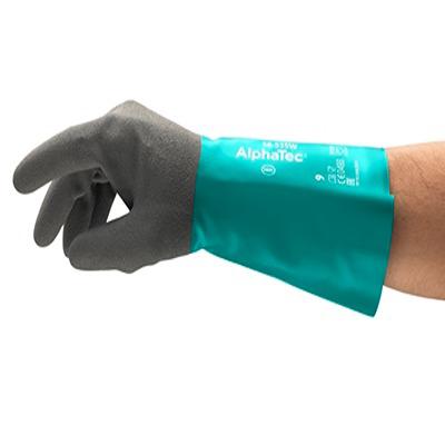 58535WVP080 Ansell AlphaTec 58-535W Grey Nylon Chemical Resistant Work Gloves, Size 8, Nitrile Coating