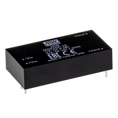 MDS20A-24 MEAN WELL MDS20 DC-DC Converter, 24V dc/ 833mA Output, 9 - 18 V dc Input, 20W, +90°C Max Temp -40°C Min Temp