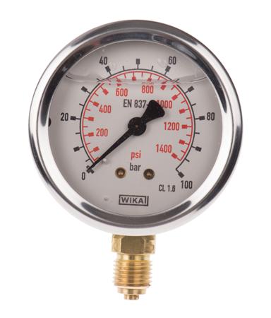 9626935 WIKA  Analogue Positive Pressure Gauge Bottom Entry 100bar, Connection Size G 1/4