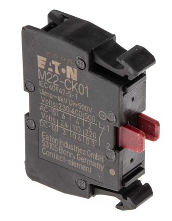 216385 M22-CK01 Eaton M22 Series Contact Block for Use with N(S)1(-4) Series, NZM1(-4) Series, PN1(-4) Series, 1NC