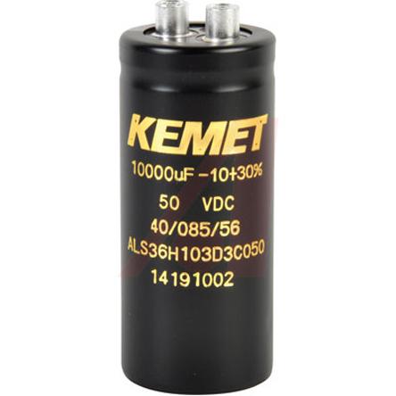 ALS36H103D3C050 KEMET 10000μF Aluminium Electrolytic Capacitor 50V dc, Screw Terminal -