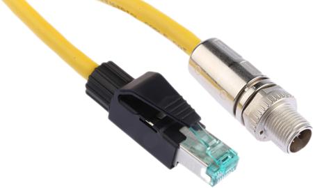 09478411001 HARTINGM12, 1m Cat6a, Yellow M12 to Male RJ45 Male Shielded, Terminated PUR Sheath