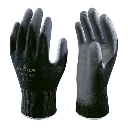 SHOB500B2 Showa BO500 Black Black, Grey Nylon Extra Grip, Good Dexterity Work Gloves, Size Medium, Polyurethane Coating