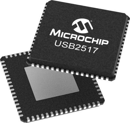USB2517I-JZX-TR Microchip , USB Controller, USB 2.0, 1.8 V, 64-Pin QFN