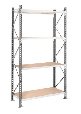 ZRRAYOSLD251580D2 Manorga RAL 7035 Light Grey 4 Shelf Chipboard, Galvanised Steel Modular Shelving Starter Bay, 2500mm x 1500mm, 800mm,