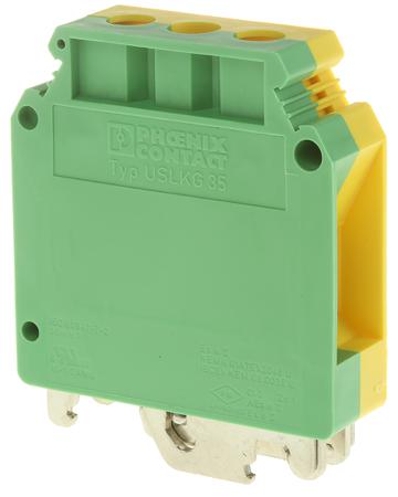 0444019 Phoenix Contact 2-Way USLKG 35 Earth Terminal Block, 18 → 0 AWG Wire, Screw Down, Polyamide Housing, ATEX