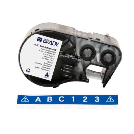 M4C-500-595-BL-WT Brady B-595 on White on Blue Label, 12.70 mm Width