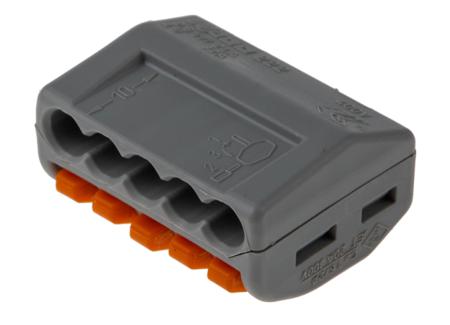 222-415 Wago 222 Series Non-Fused Terminal Block, 5 Way/Pole, Spring Terminals, 28 → 12 AWG, Polyamide, 600 V