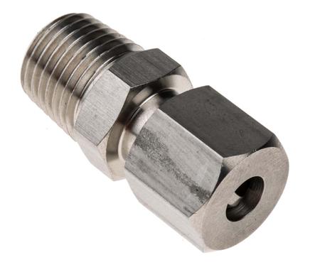 381-7390 RS PRO 1/4 BSPT Compression Fitting for Use with Thermocouple or PRT Probe, 6mm Probe, RoHS Compliant Standard