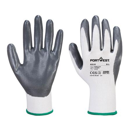 A310GRWXXL Portwest Hand Protection Grey, White Elastane, Polyester Abrasion Resistant Work Gloves, Size XXL, Nitrile Foam Coating