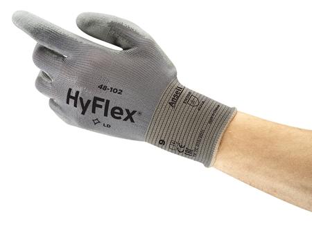 48102090 Ansell HyFlex 48-102 Grey Nylon Good Dexterity Work Gloves, Size 9, Polyurethane Coating