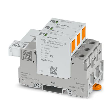 1466614 Phoenix Contact, VAL-SPP Surge Arrester 760 V dc Maximum Voltage Rating 40kA Maximum Surge Current Type 2 Arrester