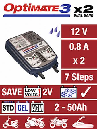 TM450BS TecMate , OptiMate 3 x 2 12V, 800mA Lead Acid Battery Charger, UK Plug