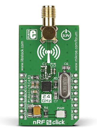 MIKROE-1836 MikroElektronika nRF S Click nRF24L01P RF Transceiver mikroBus Click Board for Active RFID, Game Controllers, Home &