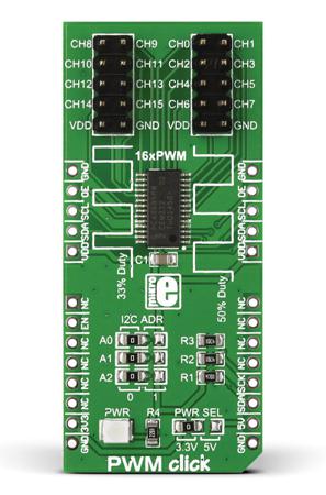MIKROE-1898 MikroElektronika PWM Click PWM Controller for PCA9685PW for Robots, Servo Motors, LED Drivers
