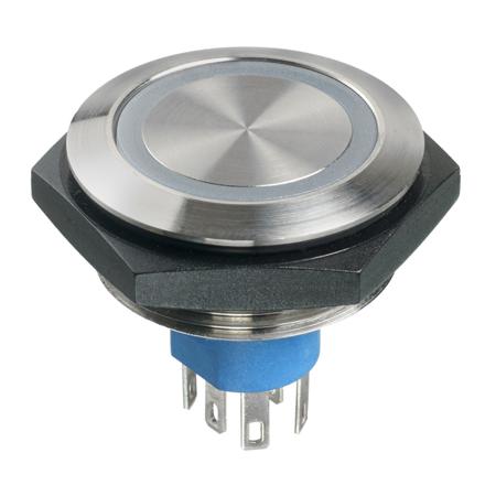 AV57022000074BK SPST Momentary Push Button Light Switch, IP67, 30.2 (Dia.)mm, Panel Mount White LED, 30V dc