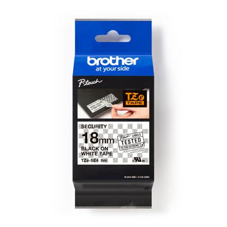 TZESE4 Brother Black on White Label Printer Tape, 8 m Length, 18 mm Width