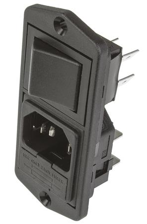 BVA01/Z0000/10 Bulgin C14 Flange Mount IEC Connector Male, 10A, 250 V, Fuse Size 5 x 20mm