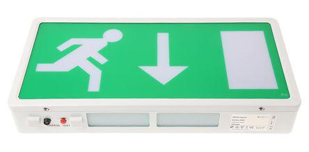 795-9744 RS Pro Fluorescent Emergency Exit Sign, 3h Non Maintained, Down Arrow Graphic, 8 W, Ceiling/Wall Mount
