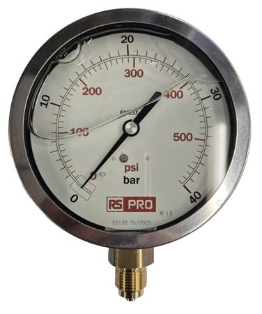 152-292 RS PRO BSP 3/8 Analogue Pressure Gauge 40bar Bottom Entry 100mm Outside Diameter