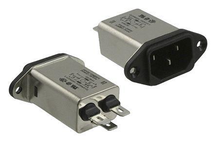 FN9244R-10-06 Male C14 IEC Filter Flange Mount,faston,Rated At 10A,250 V ac Operating Frequency DC to 400Hz