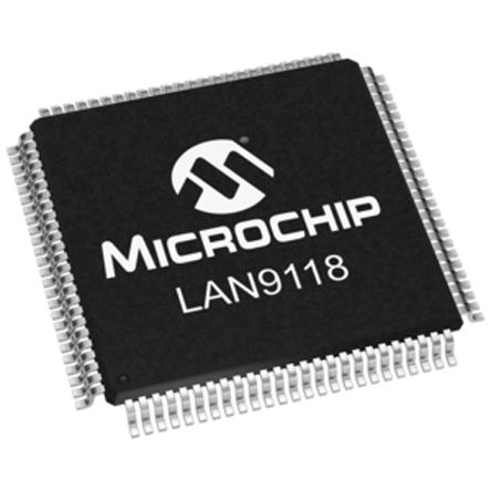 LAN9118-MT Microchip , Ethernet Controller, 10 Mbps, 100 Mbps MII, PCI, 3.3 V, 100-Pin TQFP