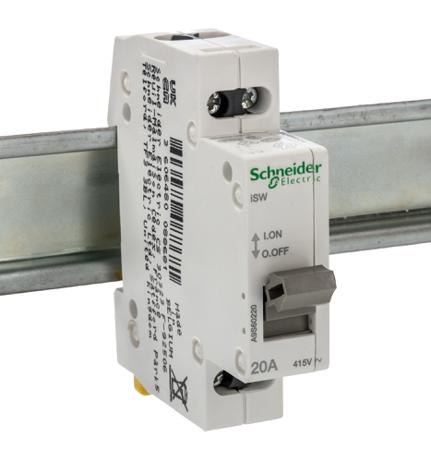 A9S60220 Schneider Electric 2P Pole DIN Rail Isolator Switch - 20A Maximum Current, IP40