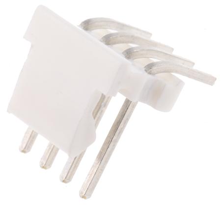 640457-4 TE Connectivity MTA-100, 2.54mm Pitch, 4 Way, 1 Row, Right Angle PCB Header, Through Hole