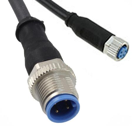 2273113-4 TE Connectivity Cable assembly with a 4 Pole M12 Connector Plug and 4 Pole M12 Socket, 4 A, 250 V ac/dc