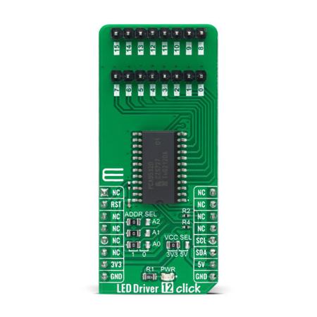 MIKROE-4977 MikroElektronika , LED Driver 12 Click LED Driver Add On Board for PCA9532 for mikroBUS socket