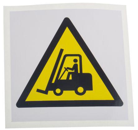 KL-0032 Warning: Forklift Trucks/Industrial Vehicles Sign with Pictogram Only Vinyl, 100 x 100mm Hazard Warning