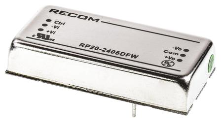 RP20-2405DFW Recom RP20 FW 20W Isolated DC-DC Converter Through Hole, Vin 9 → 36 V dc, Vout ±5V dc, I/O isolation 1.6kV
