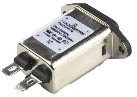 FN9222-1-06 Male C14 IEC Filter Panel Mount,faston,Rated At 1A,250 V ac Operating Frequency 0 → 400Hz