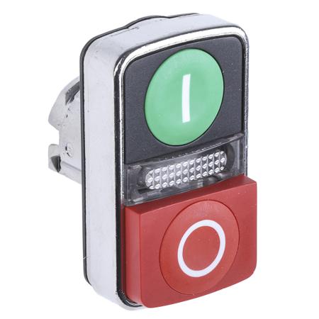 ZB4BW7L3741 Schneider Electric Harmony XB4 Series Green, Red Illuminated Spring Return Push Button Head, 22mm Cutout, IP66, IP69K