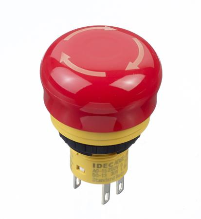 AB6E-3BV02PTRM Idec X6 Series Twist Release Emergency Stop Push Button, Panel Mount, 16mm Cutout, 2NC, IP65