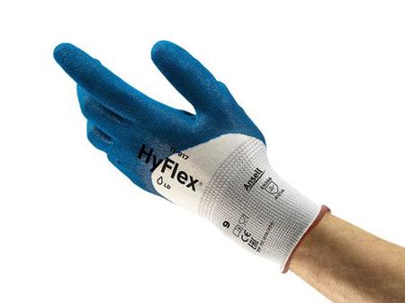 11917090 Ansell HyFlex 11-917 Blue Nylon Oil Resistant Gloves, Size 9, Nitrile Coating