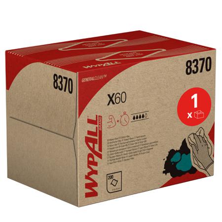 8370 WYPALL WypAll® X60 General Clean™  Blue Cloths for Industrial Cleaning, Dry Use, Box of 200, 418 x 283mm, Single Use