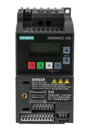 6SL3210-5BB13-7UV1 Siemens SINAMICS V20 Inverter Drive 0.37 kW, 1-Phase In, 230 V, 2.3 A, 0 → 550Hz Out, USS/Modbus RTU, IP20