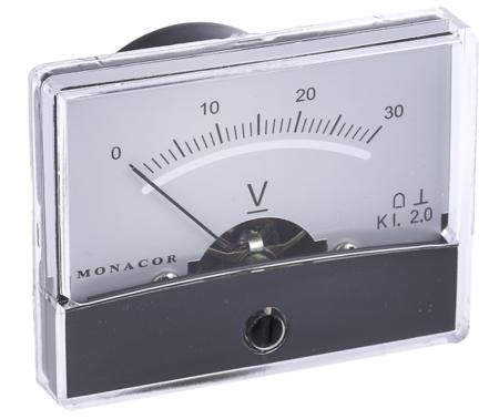 PM-2-30V Monacor DC Analogue Voltmeter, 30V, 37.5 (Dia.) mm,