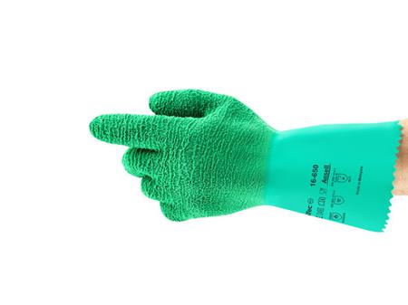 16650070BP Ansell AlphaTec 16-650 Green Cotton Cut Resistant Gloves, Size 7, Latex, Natural Rubber Coating