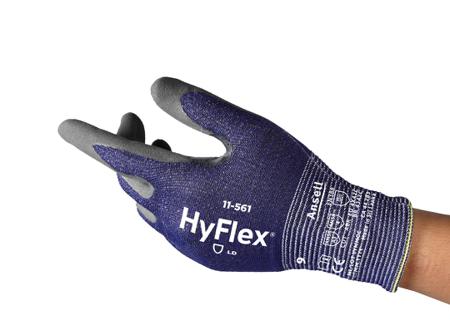 11-561-8 Ansell HyFlex 11-561 Grey Nylon Abrasion Resistant, Cut Resistant Gloves, Size 8, Nitrile Coating
