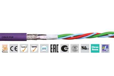 CFBUS.PUR.001 (100m) Igus chainflex CFBUS.PUR Bus Cable, 2 Cores 0.25 mm² 23 AWG, Screened, 100 m, Purple Polyurethane Sheath