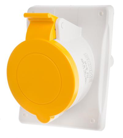413-3260 Scame IP44 Yellow Panel Mount 2P + E Heavy Duty Power Connector Socket, Rated At 32A, 110 V