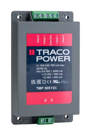 TMP-30512C TRACOPOWER 30W Triple Output Embedded Switch Mode Power Supply SMPS, 3 A, 600 mA, 5/±12V dc