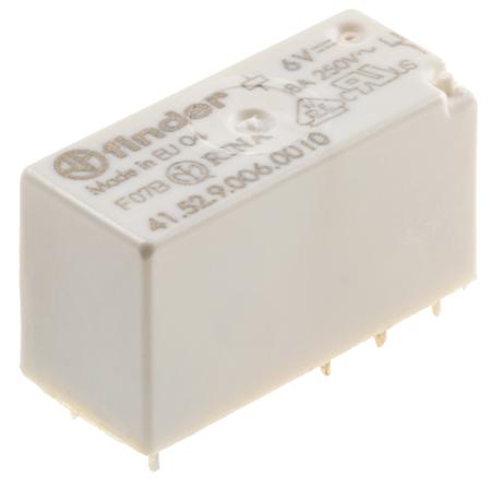 41.52.9.006.0010 Finder PCB Mount Power Relay, 6V dc Coil, 8A Switching Current, DPDT