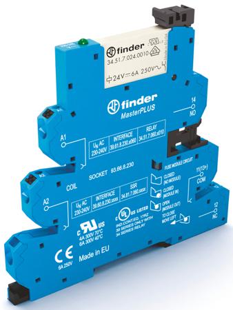 39.61.0.006.0060 Finder 39 Series Interface Relay Module, DIN Rail Mount, 6V ac/dc Coil, SPDT, 1-Pole, 6/10A Load