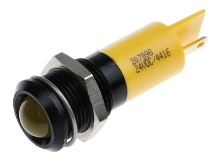 207-898 RS PRO Yellow Panel Mount Indicator, 24V dc, 14mm Mounting Hole Size, Solder Tab Termination