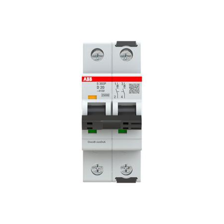 2CDS382001R0201 ABB S302 MCB, 2P, 20A Curve D, 415V AC, 125V DC, 100 kA Breaking Capacity